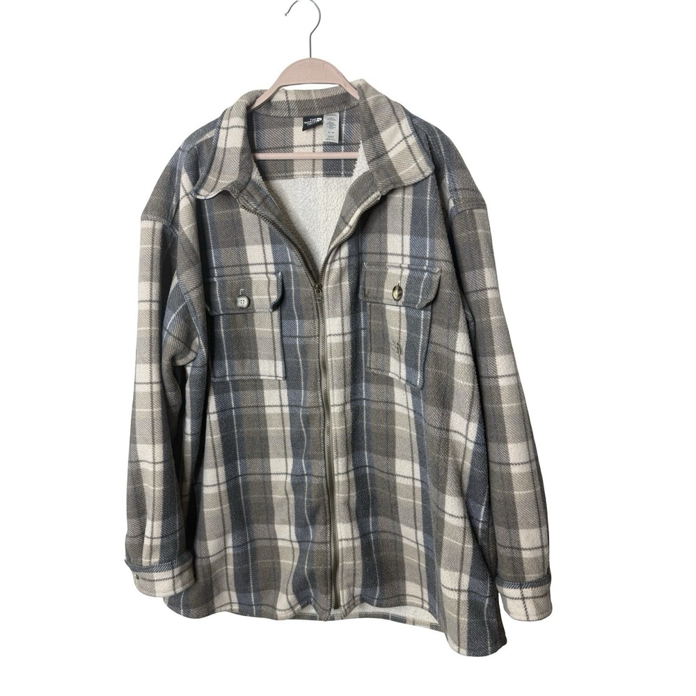 The North Face vtg y2k plaid flannel shacket full zip sherpa lined mens XL